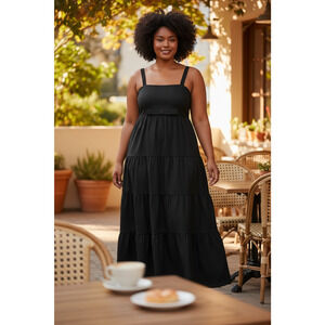 Prabal Gurung for JCP Sleeveless Tiered Summer Flowy Maxi Dress Black Size 18